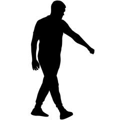Fototapeta na wymiar Silhouette of a walking man on a white background