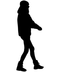 Silhouette of a walking girl on a white background