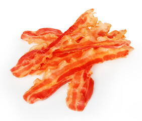 Fried bacon closeup isolated on a white background. Classic american style.