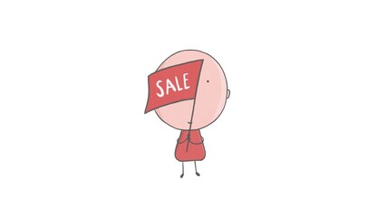 Pencil drawing of a boy holding a flag with a word sale