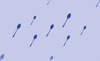 Fototapeta na wymiar Seamless pattern of large isolated blue spoons. The pattern is divided by a line of elements of lighter tones. Vector illustration on light blue background
