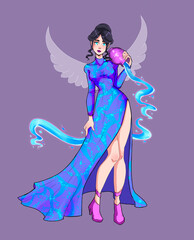 Winged Aquarius in a beautiful long dress