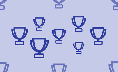 Seamless pattern of large isolated blue trophy symbols. The pattern is divided by a line of elements of lighter tones. Vector illustration on light blue background