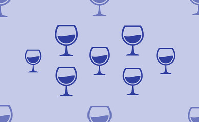 Seamless pattern of large isolated blue wineglass symbols. The pattern is divided by a line of elements of lighter tones. Vector illustration on light blue background