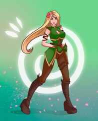 A colorful girl in a fantasy outfit