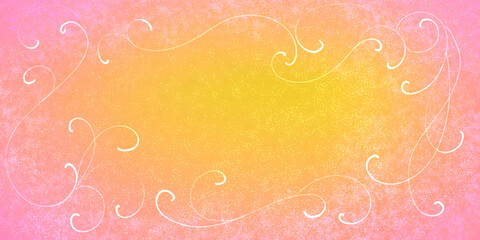 bright festive banner, frame of pink and yellow shades, with light texture and curls