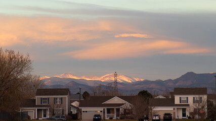 mountain sunrise in the city
