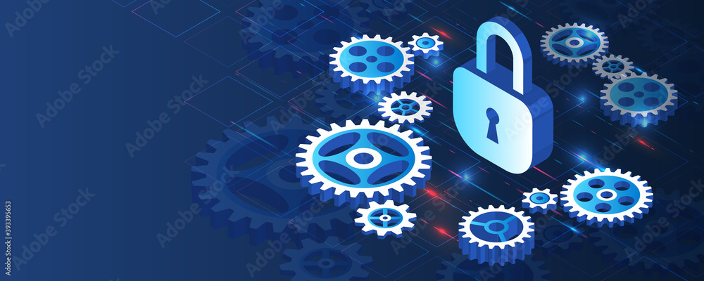 Leinwandbilder cyber security and data protection. padlock with cogwheels, future technology for verification. abst