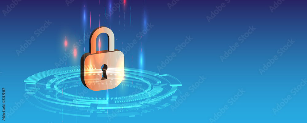Poster Digital security and network protection. Cybersecurity for internet projects. Antivirus technology web services.