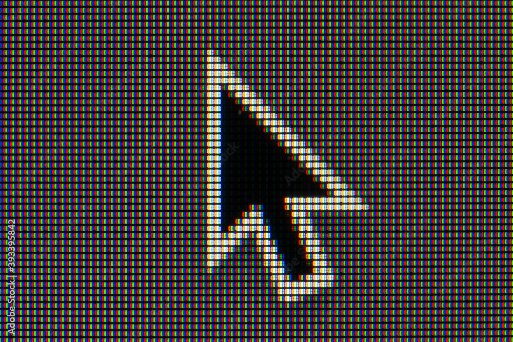 Poster close-up of a high resolution computer display with an arrow. ips panel. tft-lcd.