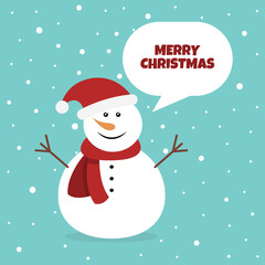 Christmas card with snowman. Vector illustration. Flat design