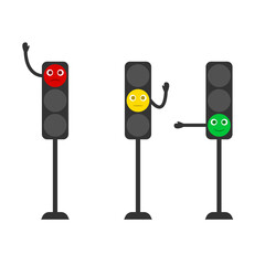 Traffic light isolated on white. Semaphore with hands. Right, left, stop light signs. Cartoon character. Vector illustration. Flat style	