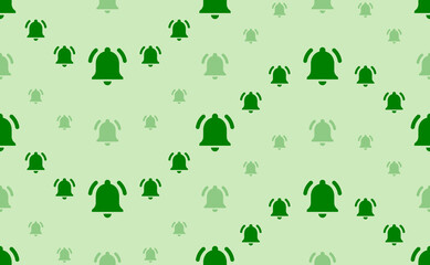 Seamless pattern of large and small green bell symbols. The elements are arranged in a wavy. Vector illustration on light green background