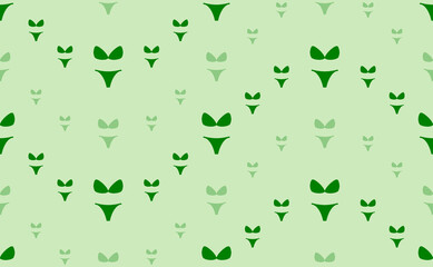 Seamless pattern of large and small green bikini symbols. The elements are arranged in a wavy. Vector illustration on light green background