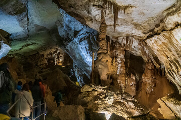 Tour of the cave. Crimea. Marble cave.