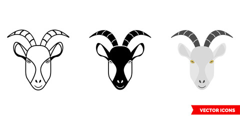 Goat icon of 3 types color, black and white, outline. Isolated vector sign symbol.
