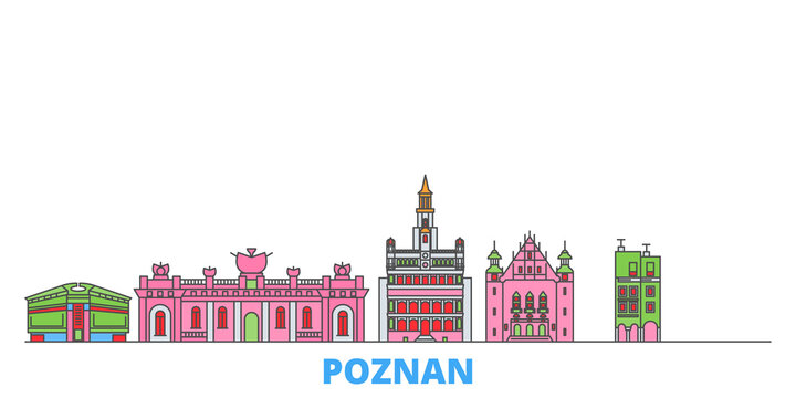 Poland, Poznan cityscape line vector. Travel flat city landmark, oultine illustration, line world icons