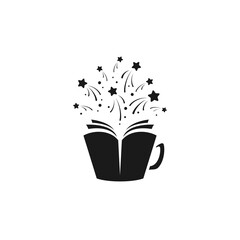 book in shape of cup with stars or fireworks flying out. Isolated on white background.