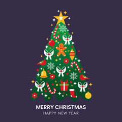 greeting christmas and greeting card with flat icons .