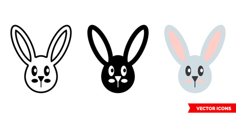 Rabbit icon of 3 types color, black and white, outline. Isolated vector sign symbol.