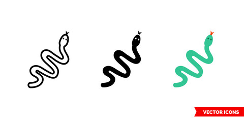 Snake icon of 3 types color, black and white, outline. Isolated vector sign symbol.
