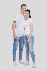 Fototapeta premium Couple Standing Isolated. Man and Woman Hugging, Lovers, Friends, Couple Concept