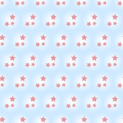 Soft geometric pattern with pink stars in light round on blue background. Abstract repeat backdrop