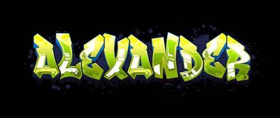 Alexander. A cool Graffiti styled Name design. Legible letters for all ages.  - obrazy, fototapety, plakaty