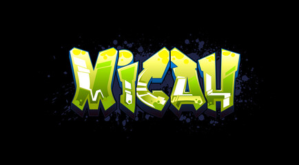 Micah. A cool Graffiti styled Name design. Legible letters for all ages.  - obrazy, fototapety, plakaty
