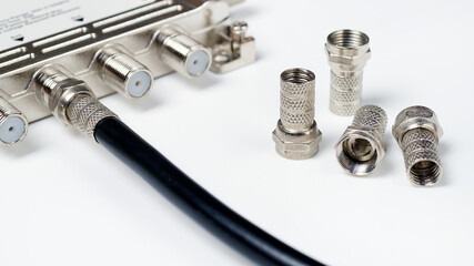 F type adapter connector on isolated background.	