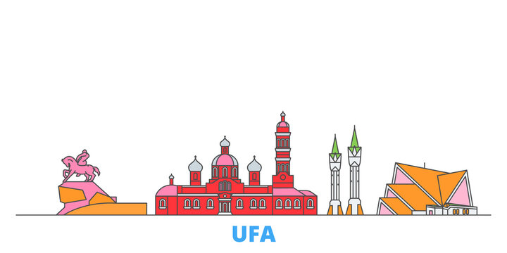 Russia, Ufa cityscape line vector. Travel flat city landmark, oultine illustration, line world icons