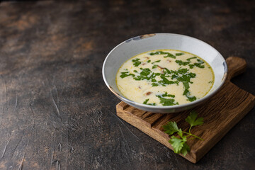 Cream chanterelles soup with mushrooms