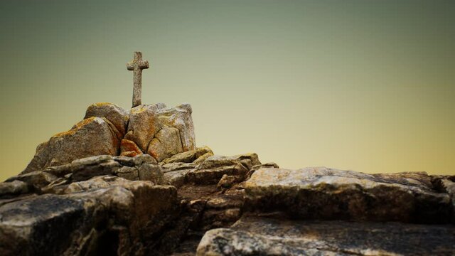 stone cross on the rock Beg Ar Groas