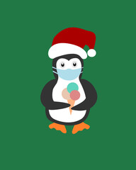 Cute penguin with ice cream and medical mask