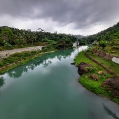 Obraz premium green river water landscape scene