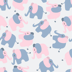 Seamless background with cute multicolored elephants. Decorative cute wallpaper for the nursery in the Scandinavian style. Suitable for children's clothing, interior design, packaging, printing.