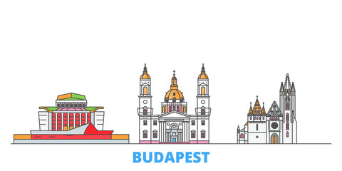 Naklejka premium Hungary, Budapest City cityscape line vector. Travel flat city landmark, oultine illustration, line world icons
