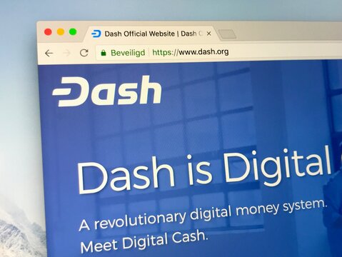 Amsterdam, the Netherlands - July 5, 2018: Website of Dash (formerly known as Darkcoin and XCoin), a open source peer-to-peer cryptocurrency.