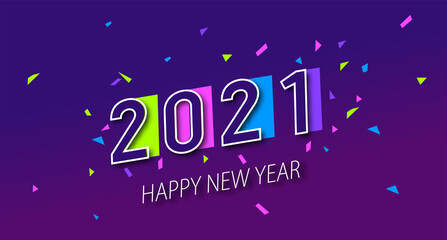 2021 New Year banner.  elegant design of colored 2021 logo numbers. Typography for 2021 celebration invite. Vector illustration.