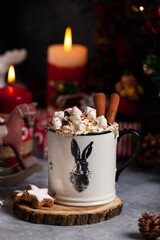 Christmas hot chocolate with whipped cream