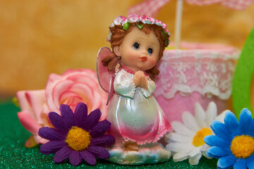 fairy figurine with flowers,little fairy with spring flowers decorated