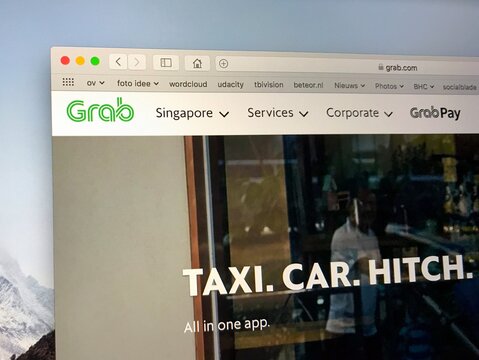 Singapore - August 20, 2018: Website Of Grab, A Singapore-based Technology Company Offering Ride-hailing Transport Services, Food Delivery And Payment Solutions.