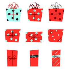 Set of Christmas presents flat vector illustrations.
