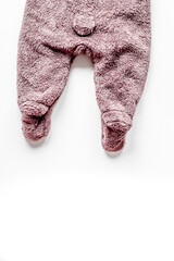 toys and clothes collection for child room white background top view mockup