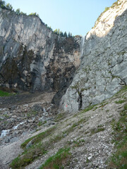 Via ferrata at high mountain lake Seebensee, Zugspitze mountain, Tyrol, Austria