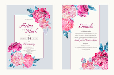 Wedding invitation kit decorated with hand painted peonies