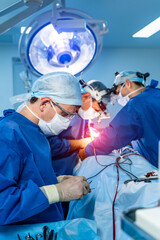 Doctors in modern operating room. Medical devices for neurosurgery. Background. Operating theatre....
