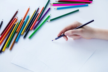 Drawing with colored pencils on paper.