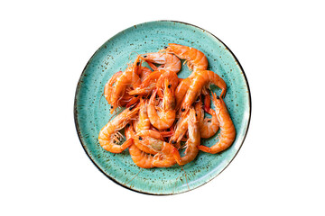 fresh shrimp seafood cooked prawn  ready to eat serving on plate healthy meal snack top view copy space for text food background rustic