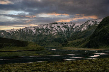 sunset in the icelandic mountains